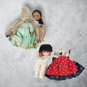 Madame Alexander India & Germany Dolls Lot For Repair Vintage Costume Set